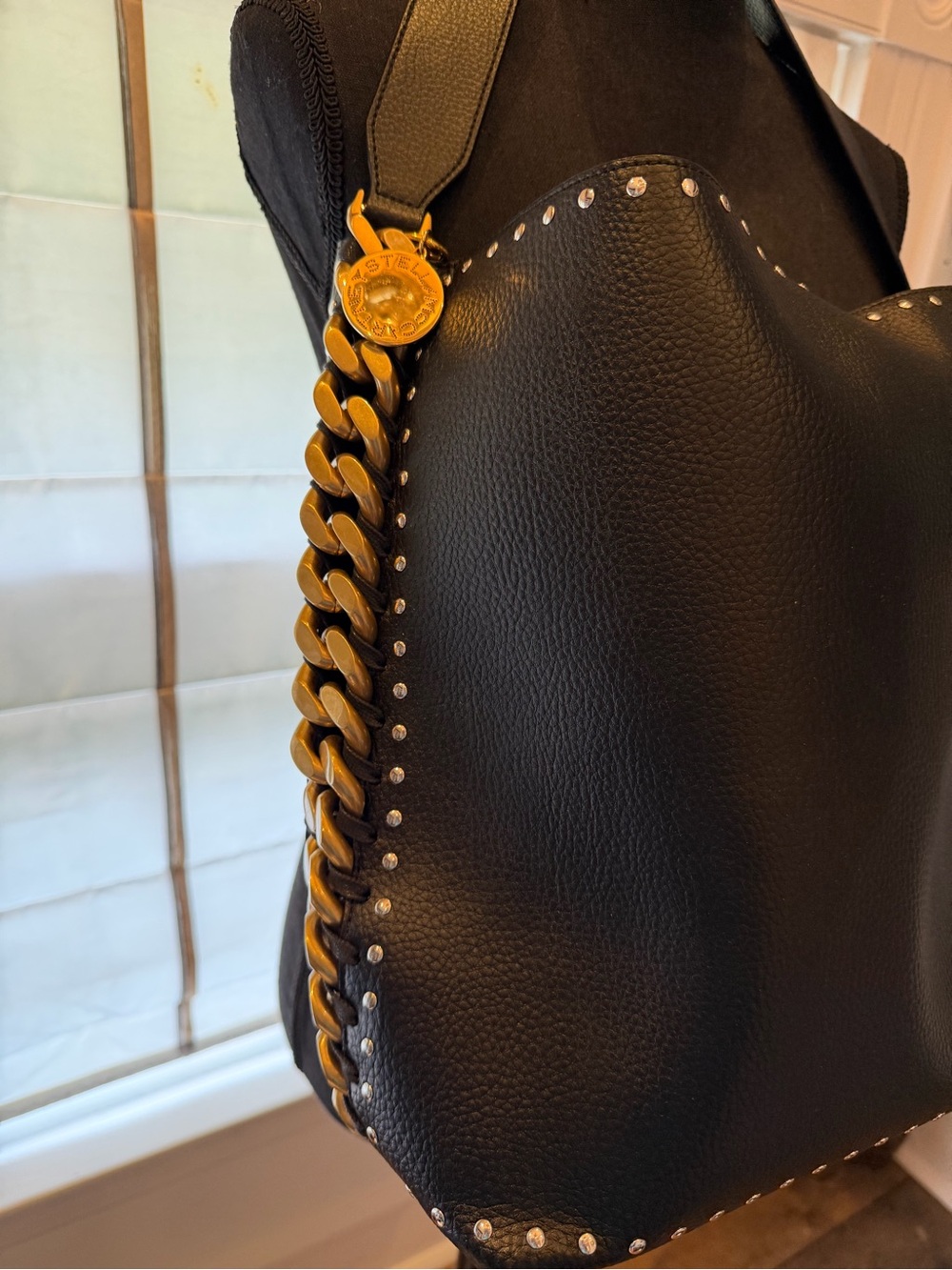 Stella McCartney Black Leather Stud-Trim Shoulder Tote - Picture 3 of 7